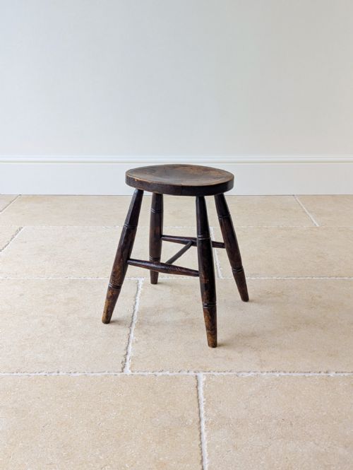 Antique Mid-victorian English Oak Country Stool C.1860