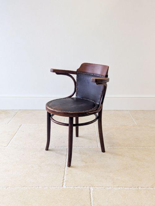 Antique Edwardian Thonet Bentwood & Leather Desk Chair C.1910