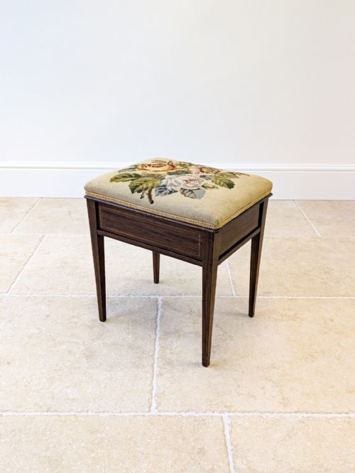 Antique Edwardian Inlaid Mahogany Piano Stool by Jas Shoolbred C.1905