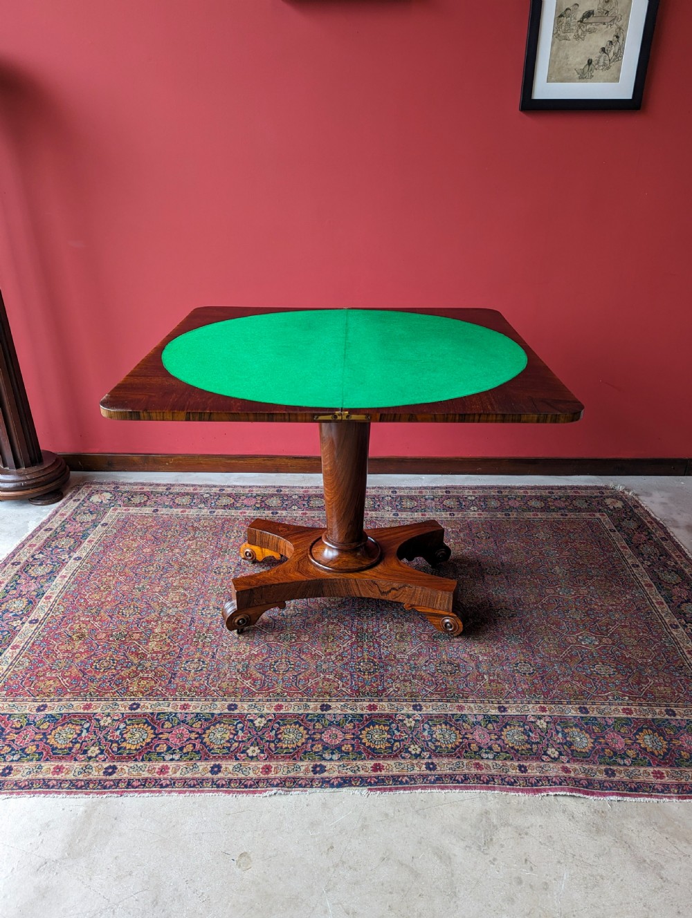 Antique Victorian Rosewood Fold Over Card Table / Games Table View II