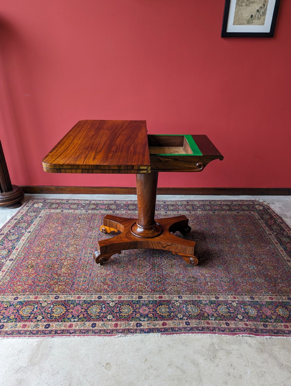 Antique Victorian Rosewood Fold Over Card Table / Games Table View IV