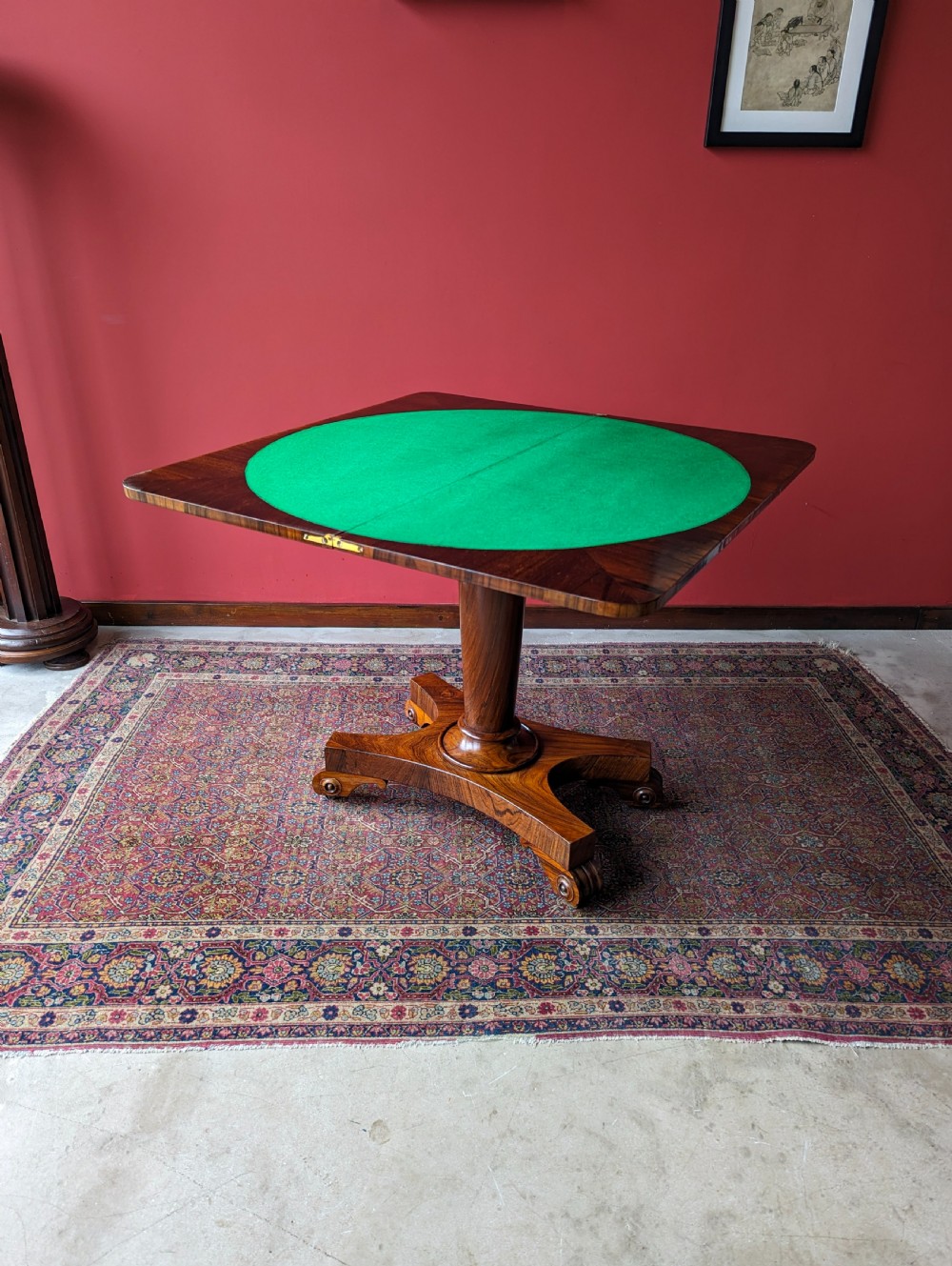 Antique Victorian Rosewood Fold Over Card Table / Games Table View V