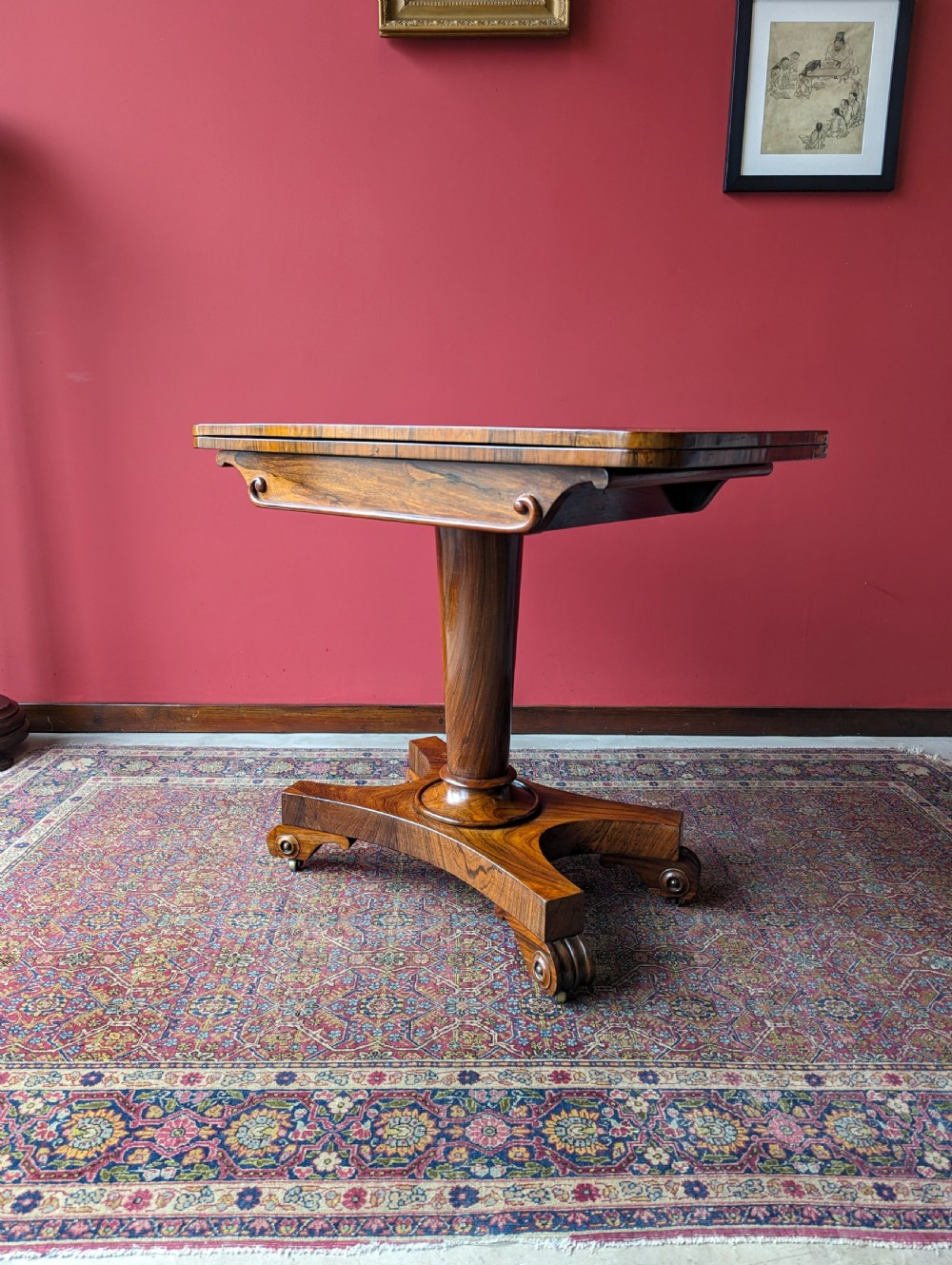 Antique Victorian Rosewood Fold Over Card Table / Games Table View VII