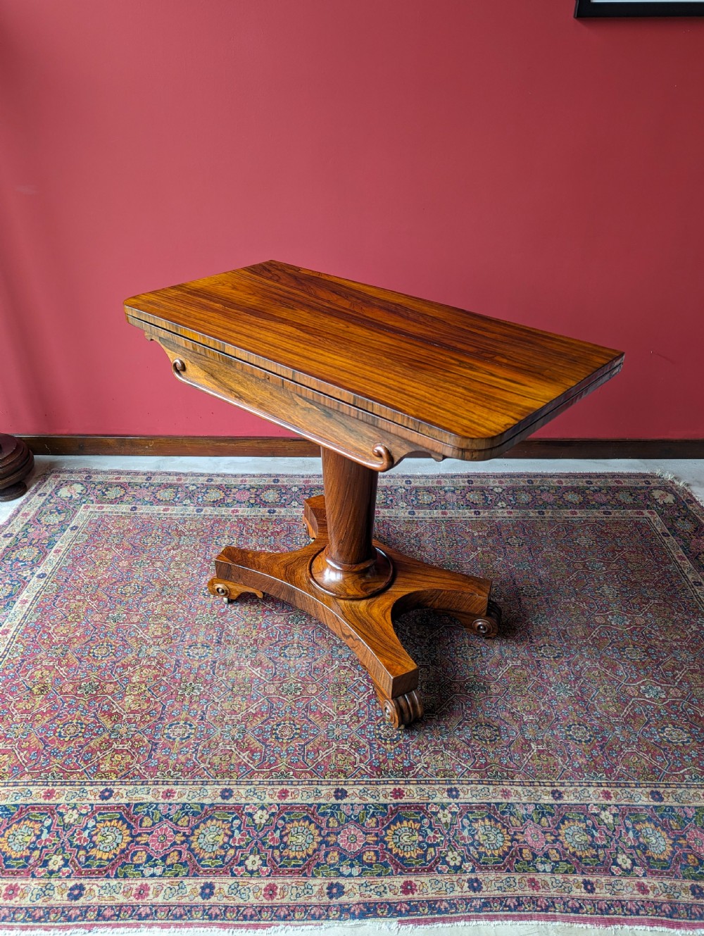 Antique Victorian Rosewood Fold Over Card Table / Games Table View VIII