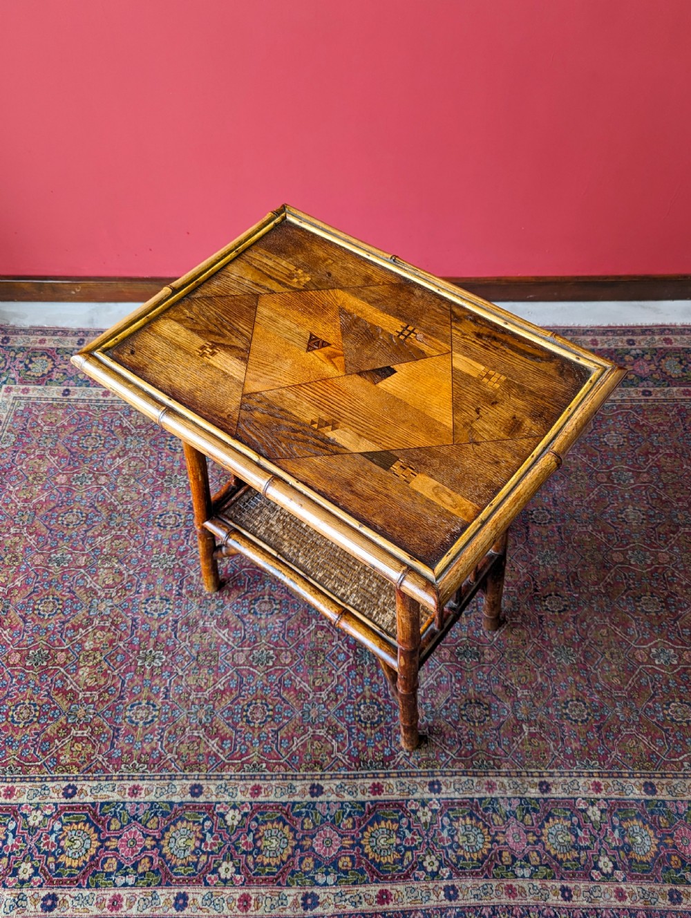 Antique Victorian Inlaid Two Tier Bamboo Side Table View II