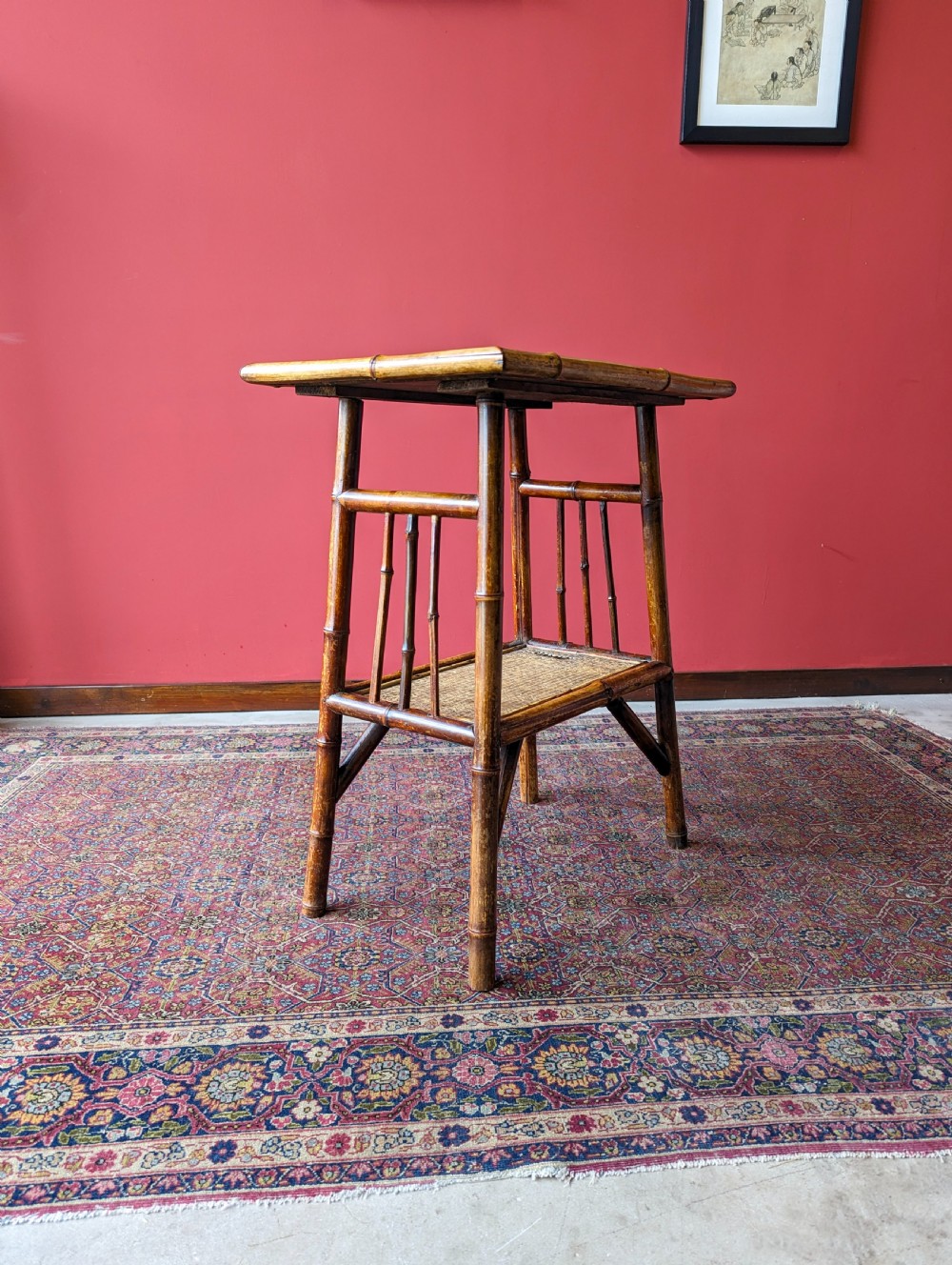 Antique Victorian Inlaid Two Tier Bamboo Side Table View III