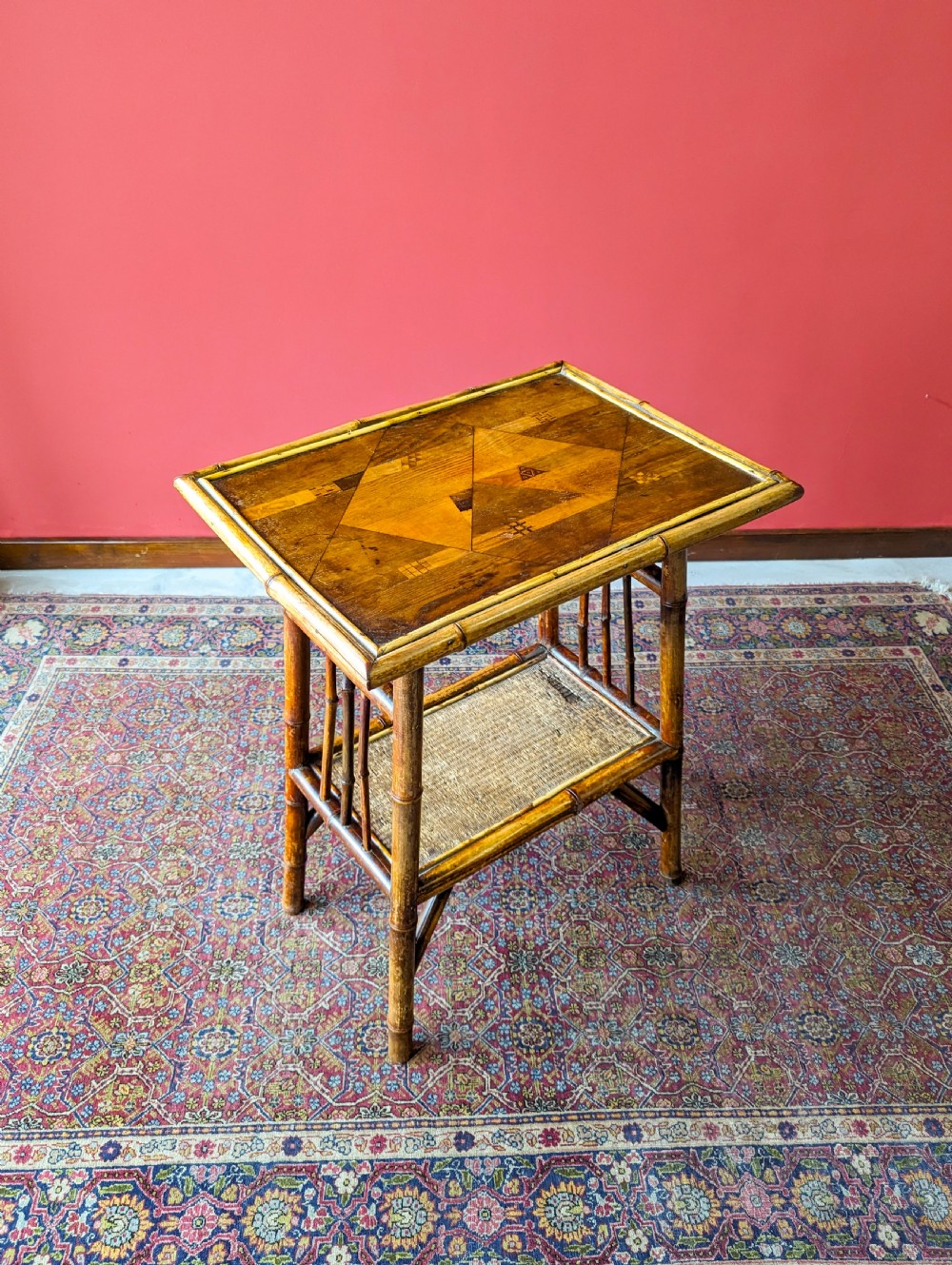 Antique Victorian Inlaid Two Tier Bamboo Side Table View V