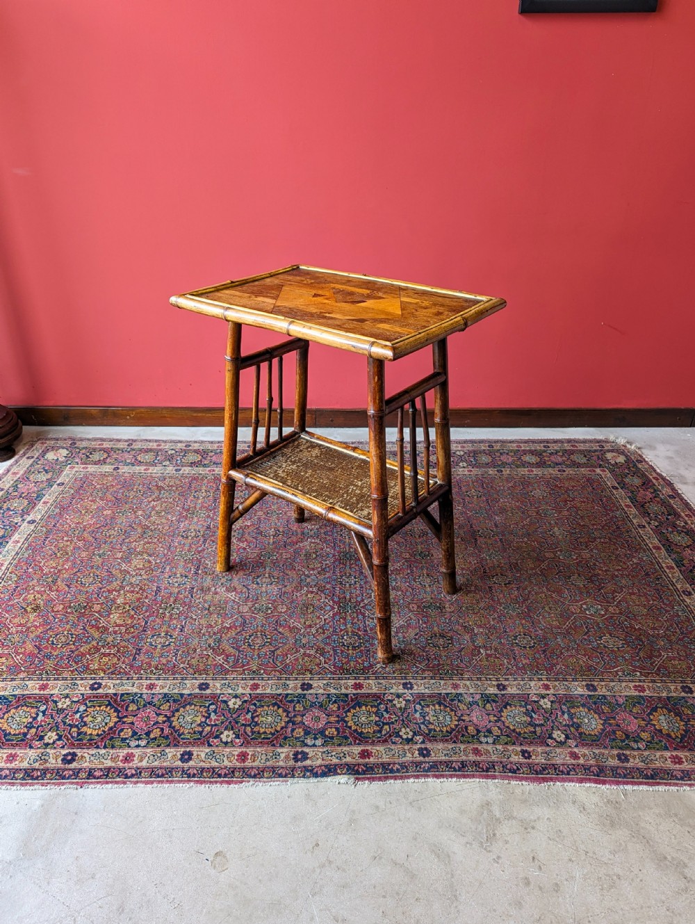Antique Victorian Inlaid Two Tier Bamboo Side Table View VI