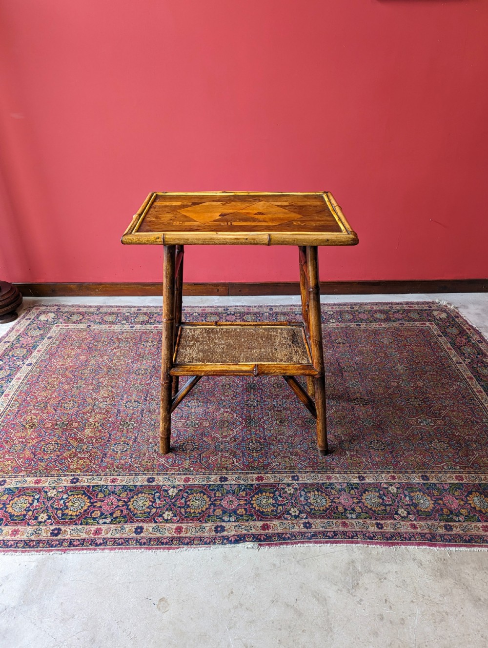 Antique Victorian Inlaid Two Tier Bamboo Side Table View VII
