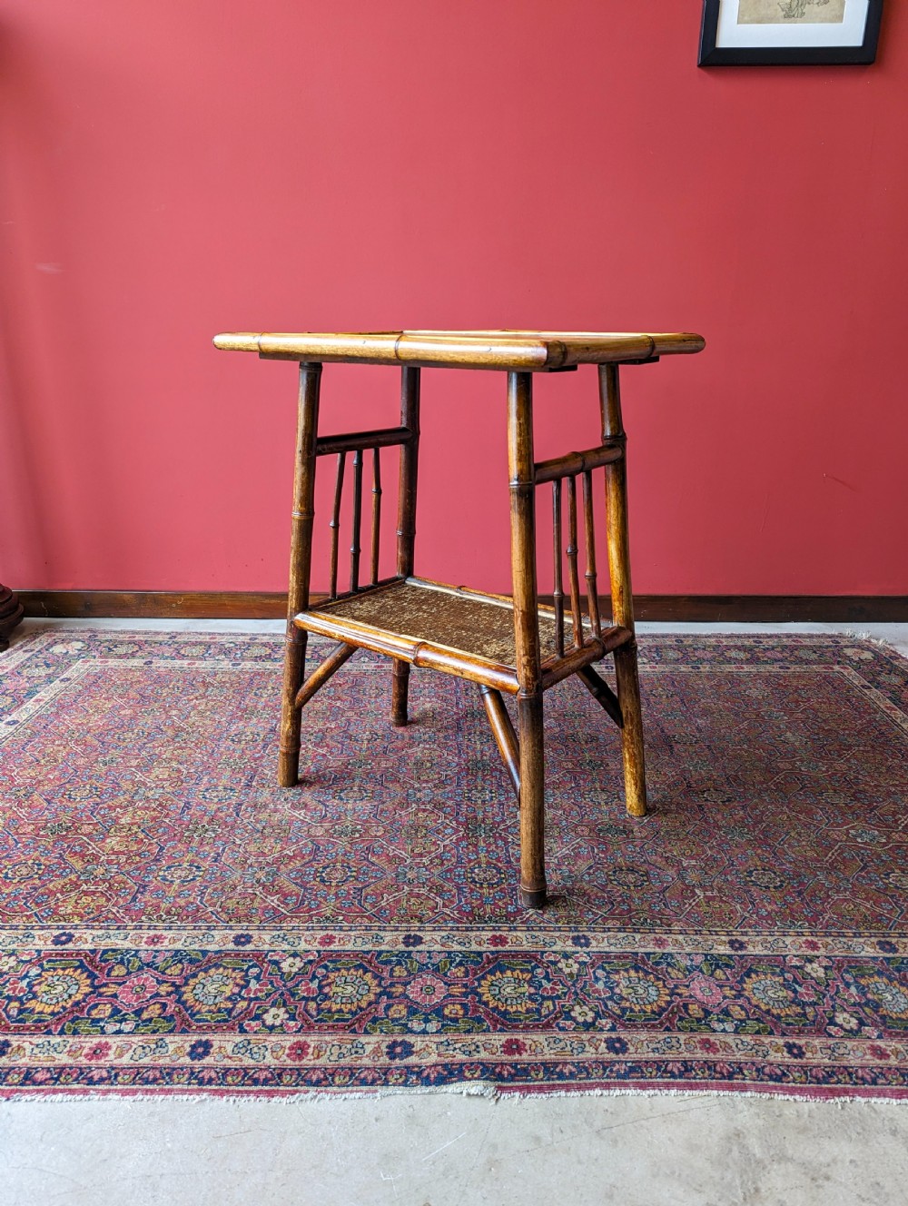 Antique Victorian Inlaid Two Tier Bamboo Side Table View VIII