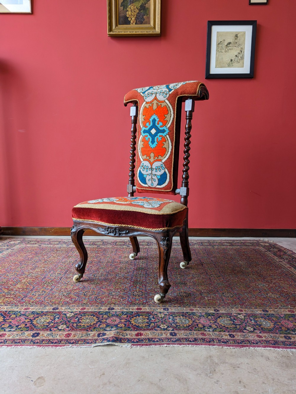 Antique Victorian Mahogany Prayer Chair / Prie Dieu View V