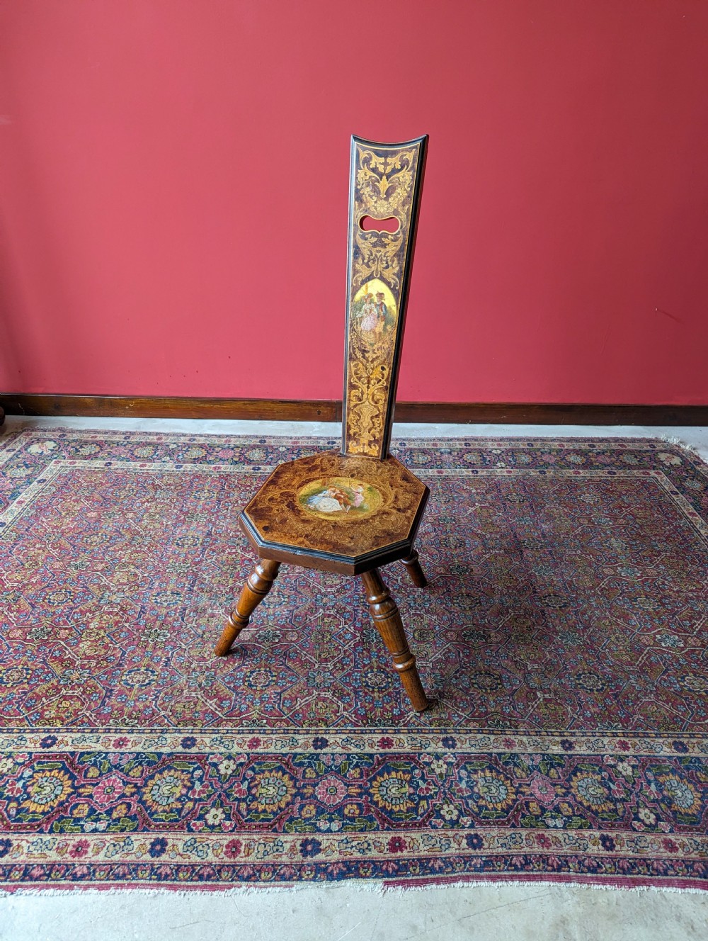 Antique Victorian Mahogany Hand Painted Spinning Chair