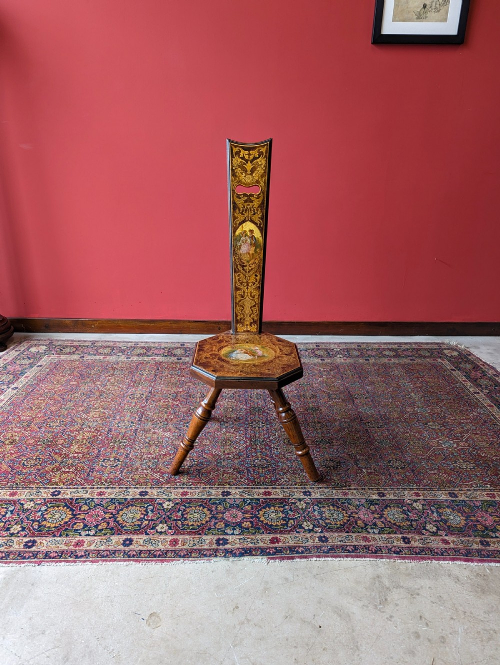 Antique Victorian Mahogany Hand Painted Spinning Chair View II