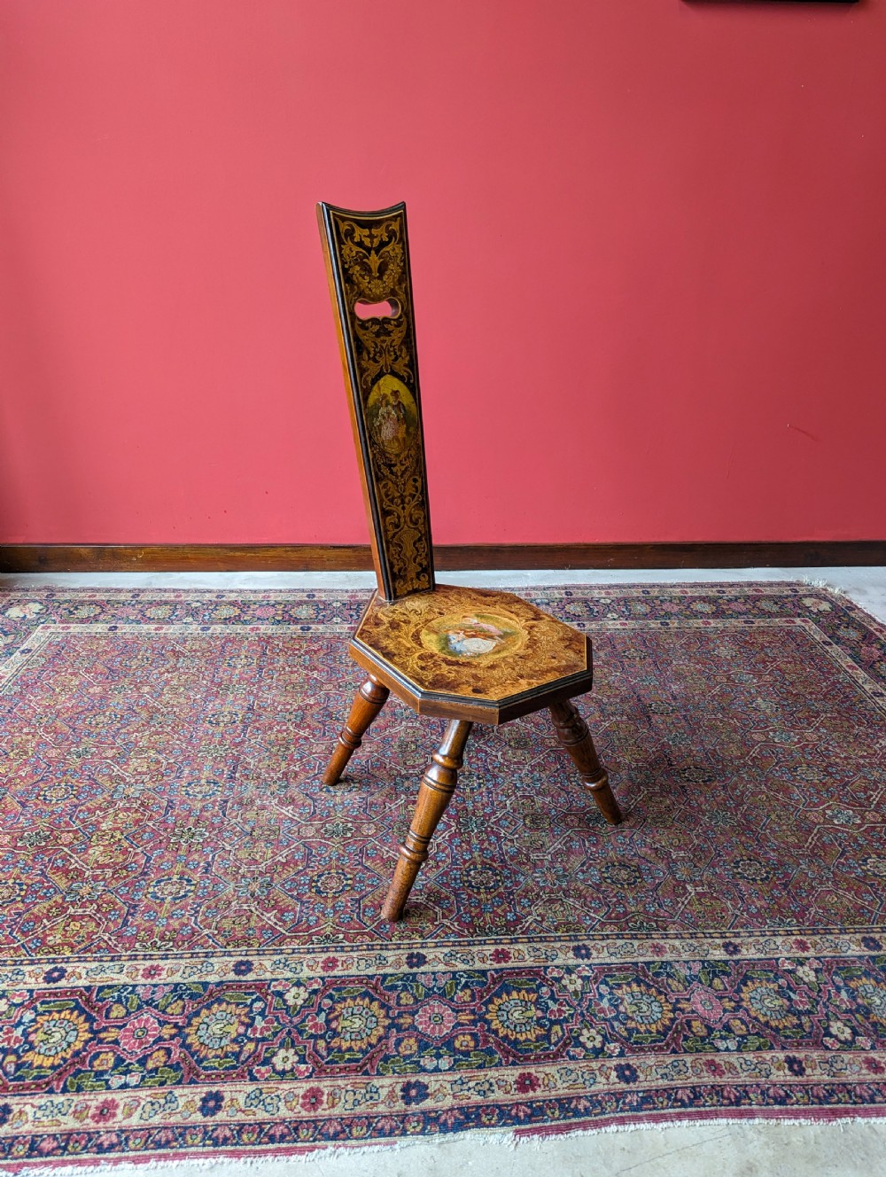 Antique Victorian Mahogany Hand Painted Spinning Chair View III