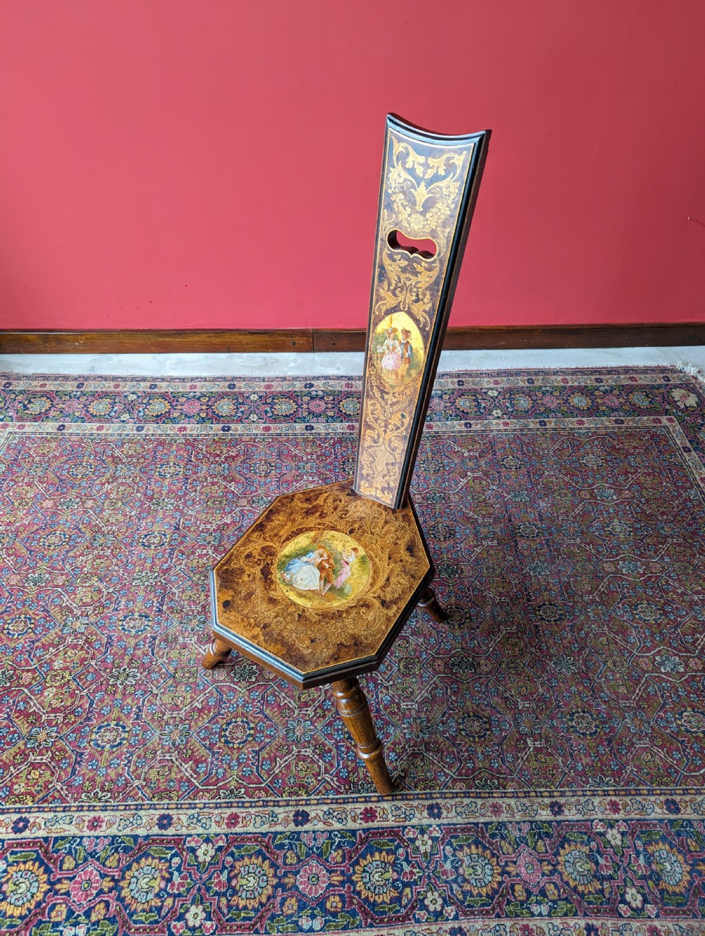 Antique Victorian Mahogany Hand Painted Spinning Chair View IV
