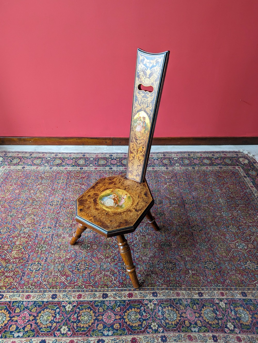 Antique Victorian Mahogany Hand Painted Spinning Chair View V