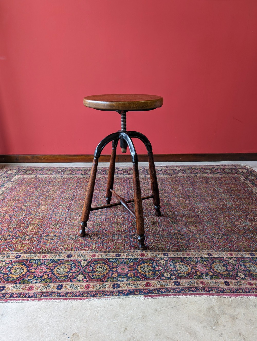 Antique Industrial Oak & Cast Iron Swivel Stool View VII
