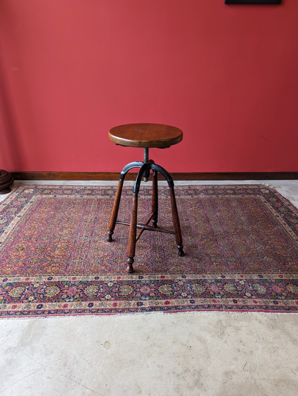 Antique Industrial Oak & Cast Iron Swivel Stool View VIII