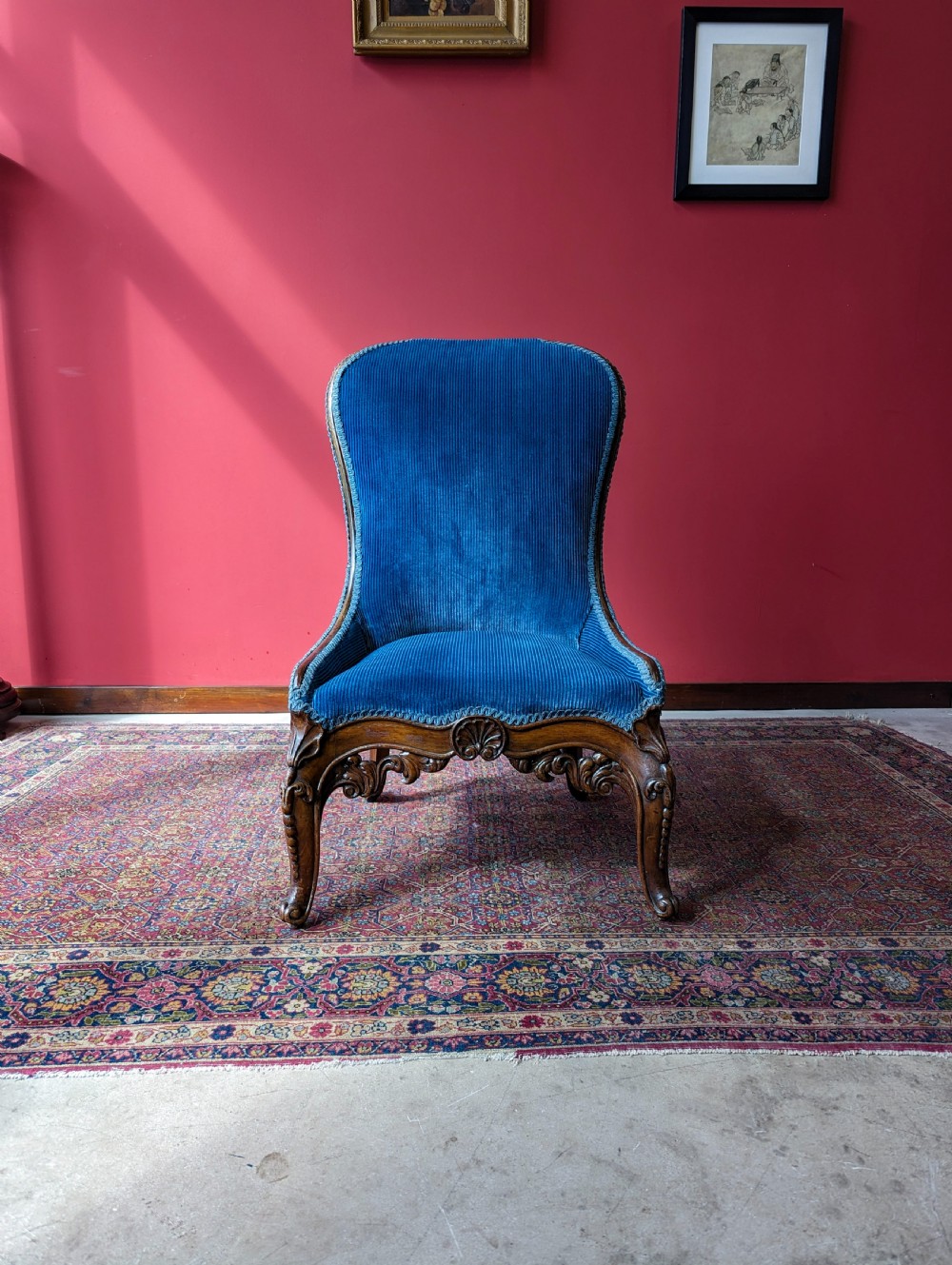 Antique Victorian Carved Mahogany Upholstered Lounge Chair View II