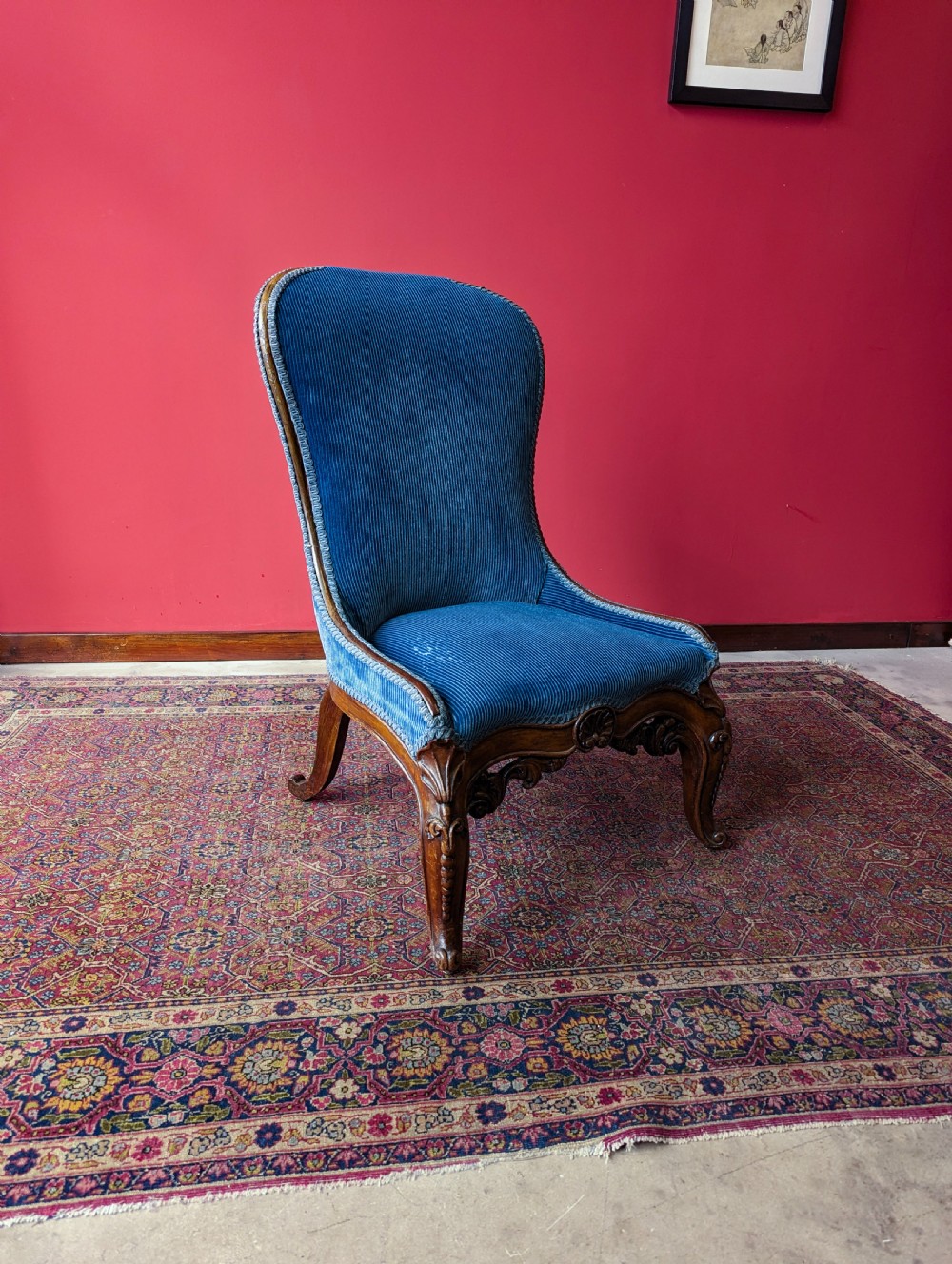 Antique Victorian Carved Mahogany Upholstered Lounge Chair View III