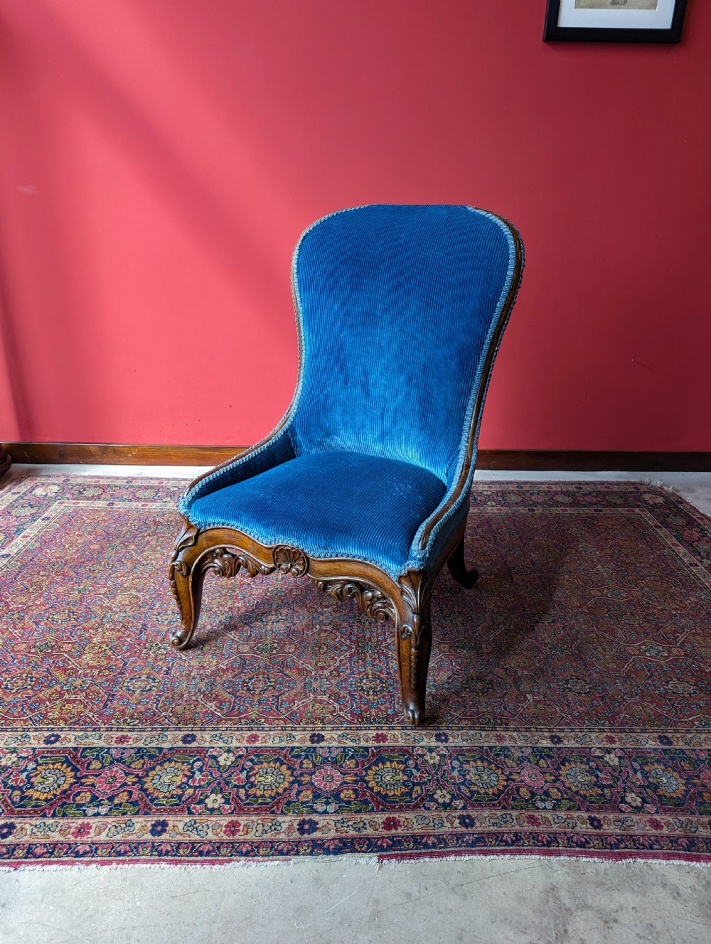Antique Victorian Carved Mahogany Upholstered Lounge Chair View IV