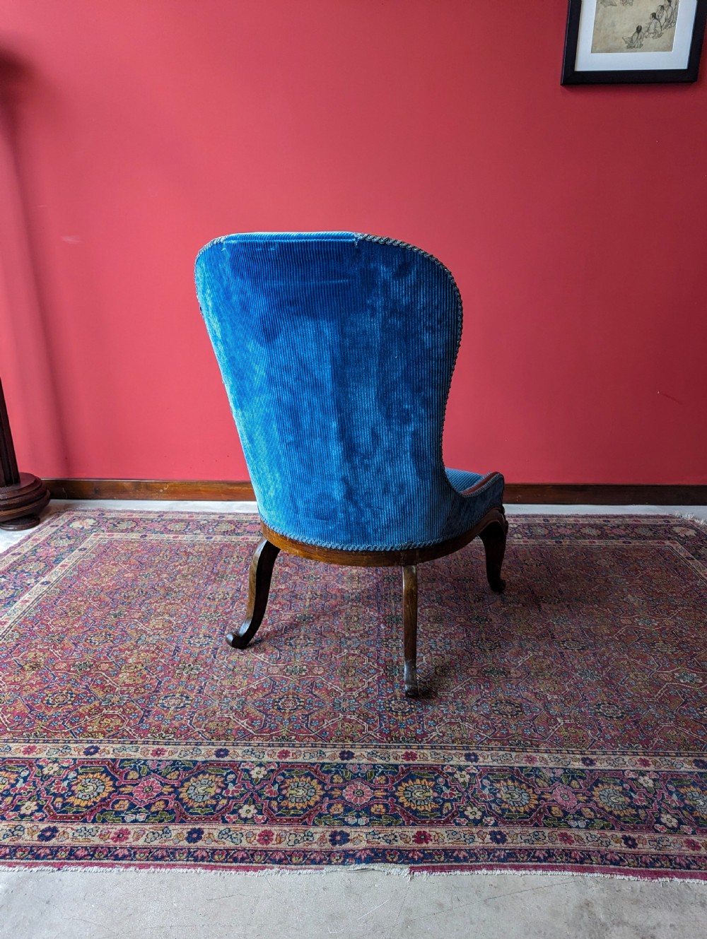 Antique Victorian Carved Mahogany Upholstered Lounge Chair View V