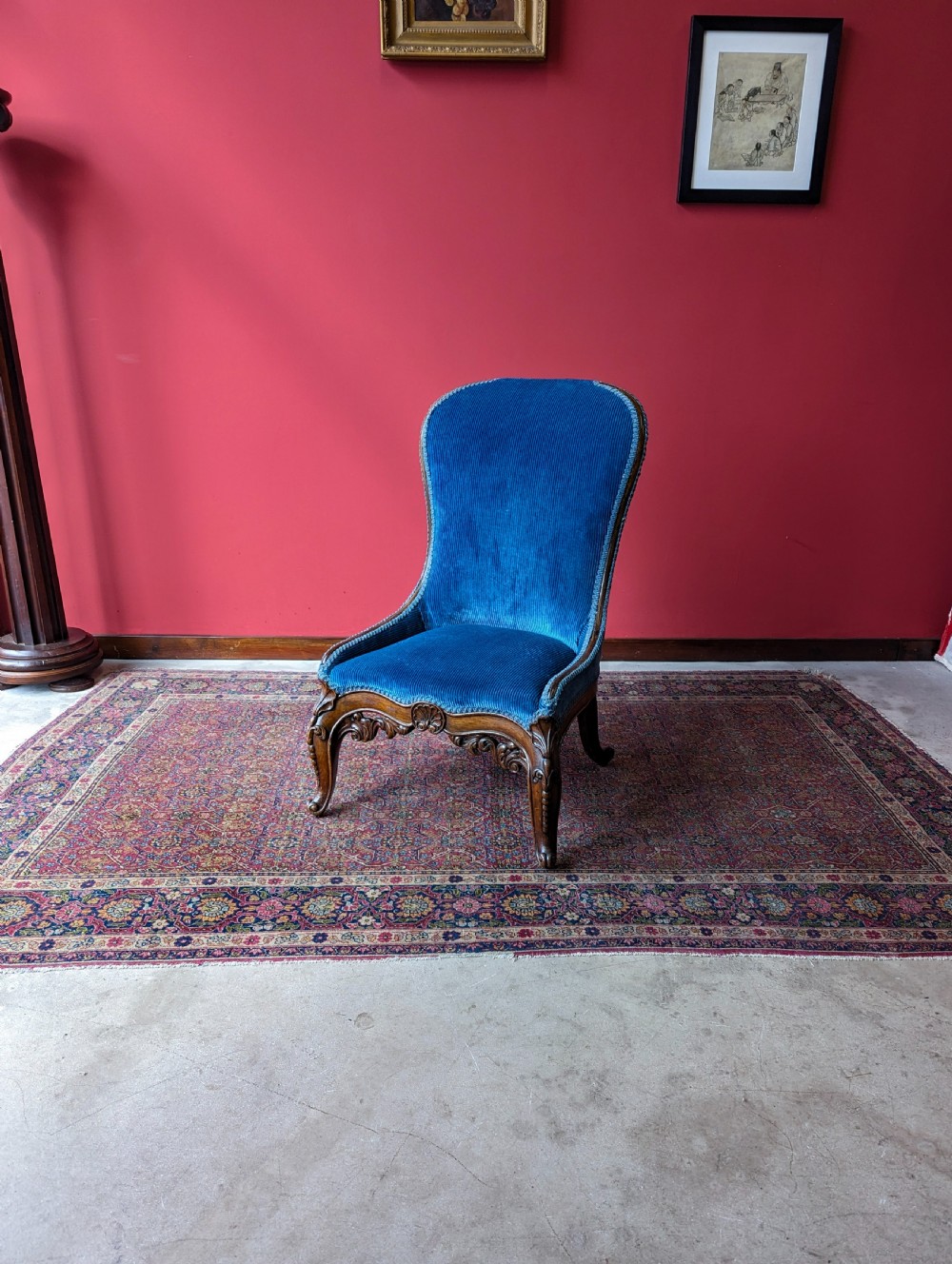 Antique Victorian Carved Mahogany Upholstered Lounge Chair View VI