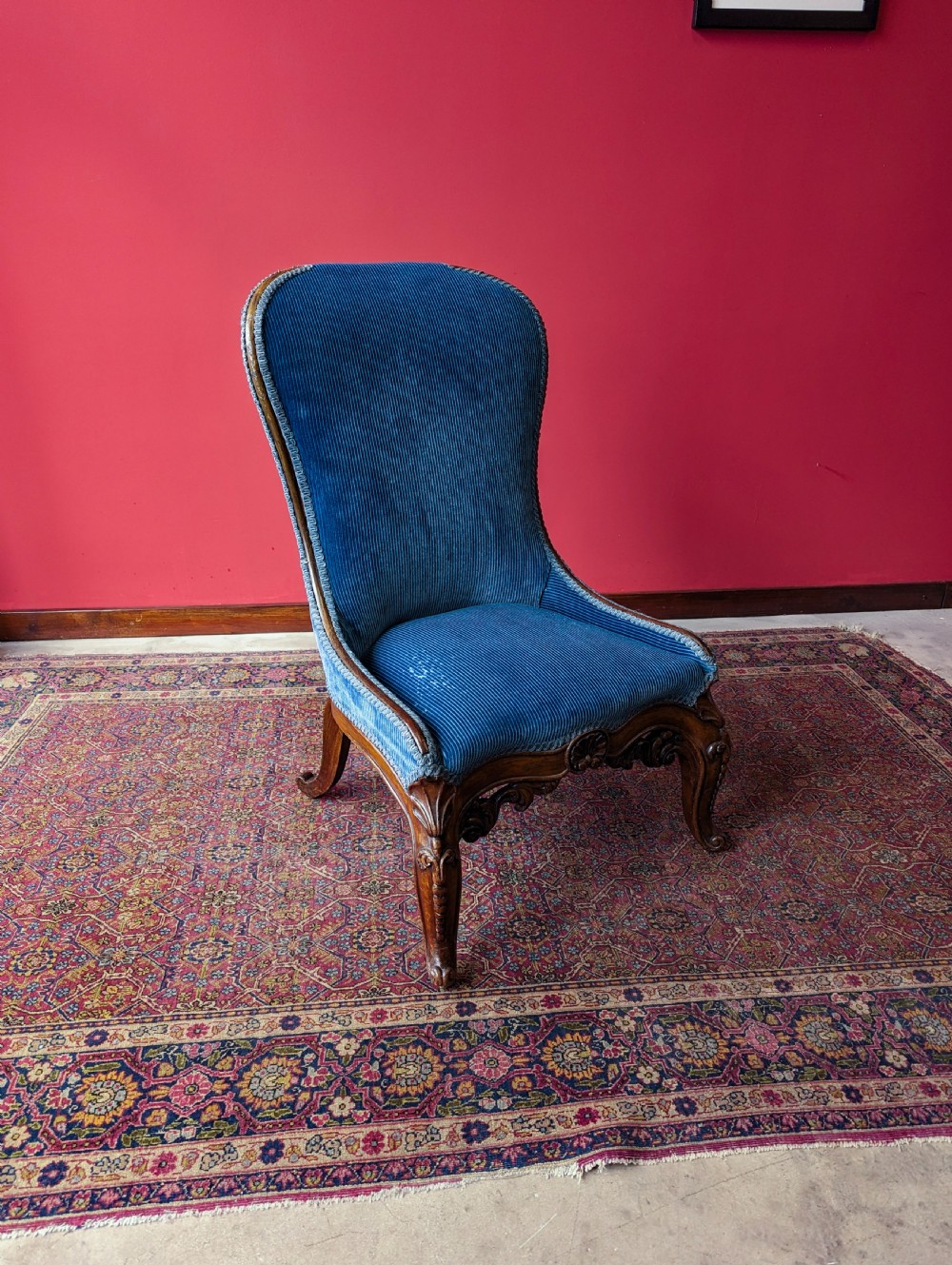 Antique Victorian Carved Mahogany Upholstered Lounge Chair View VII