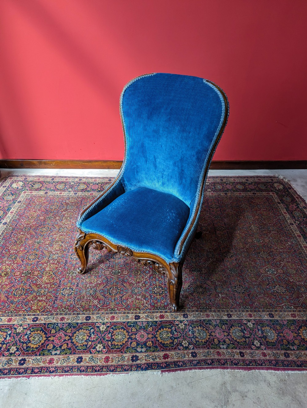 Antique Victorian Carved Mahogany Upholstered Lounge Chair View VIII