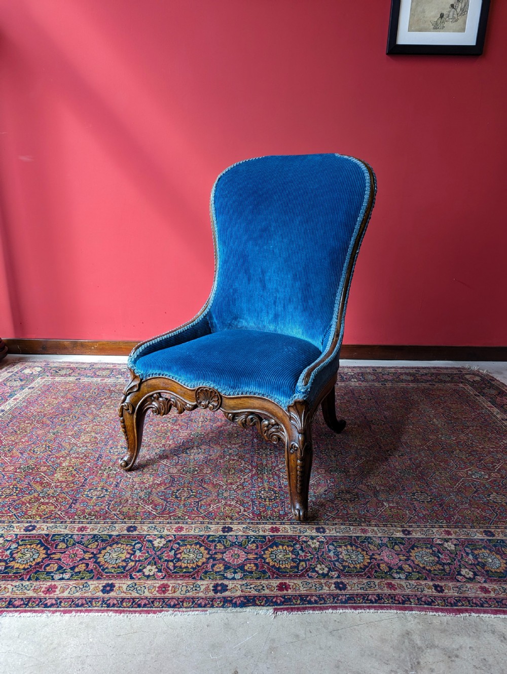 Antique Victorian Carved Mahogany Upholstered Lounge Chair View IX