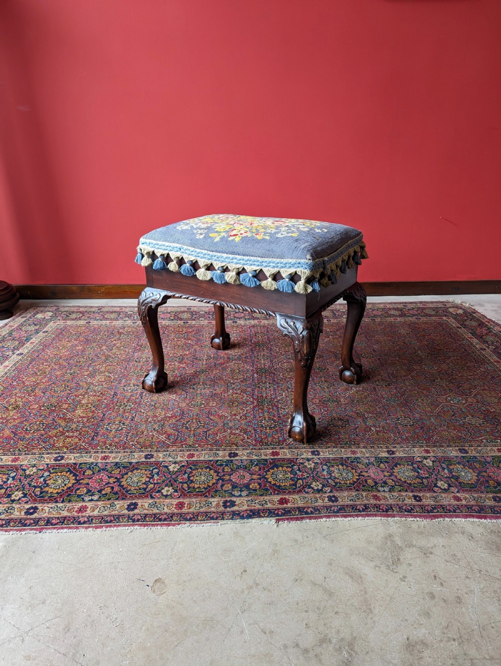 Antique Victorian Mahogany Tapestry Seat Piano Stool with Storage
