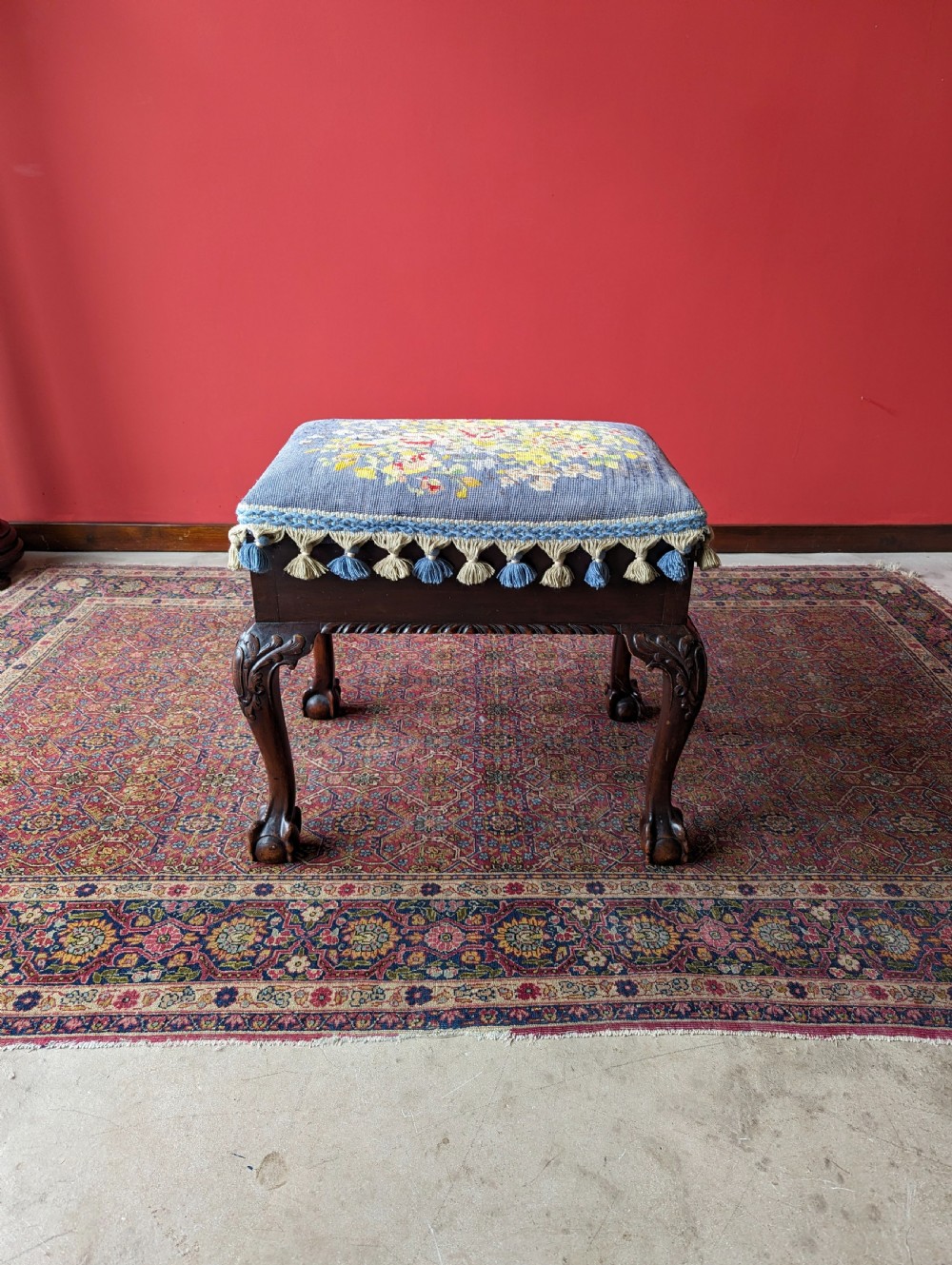 Antique Victorian Mahogany Tapestry Seat Piano Stool with Storage View II