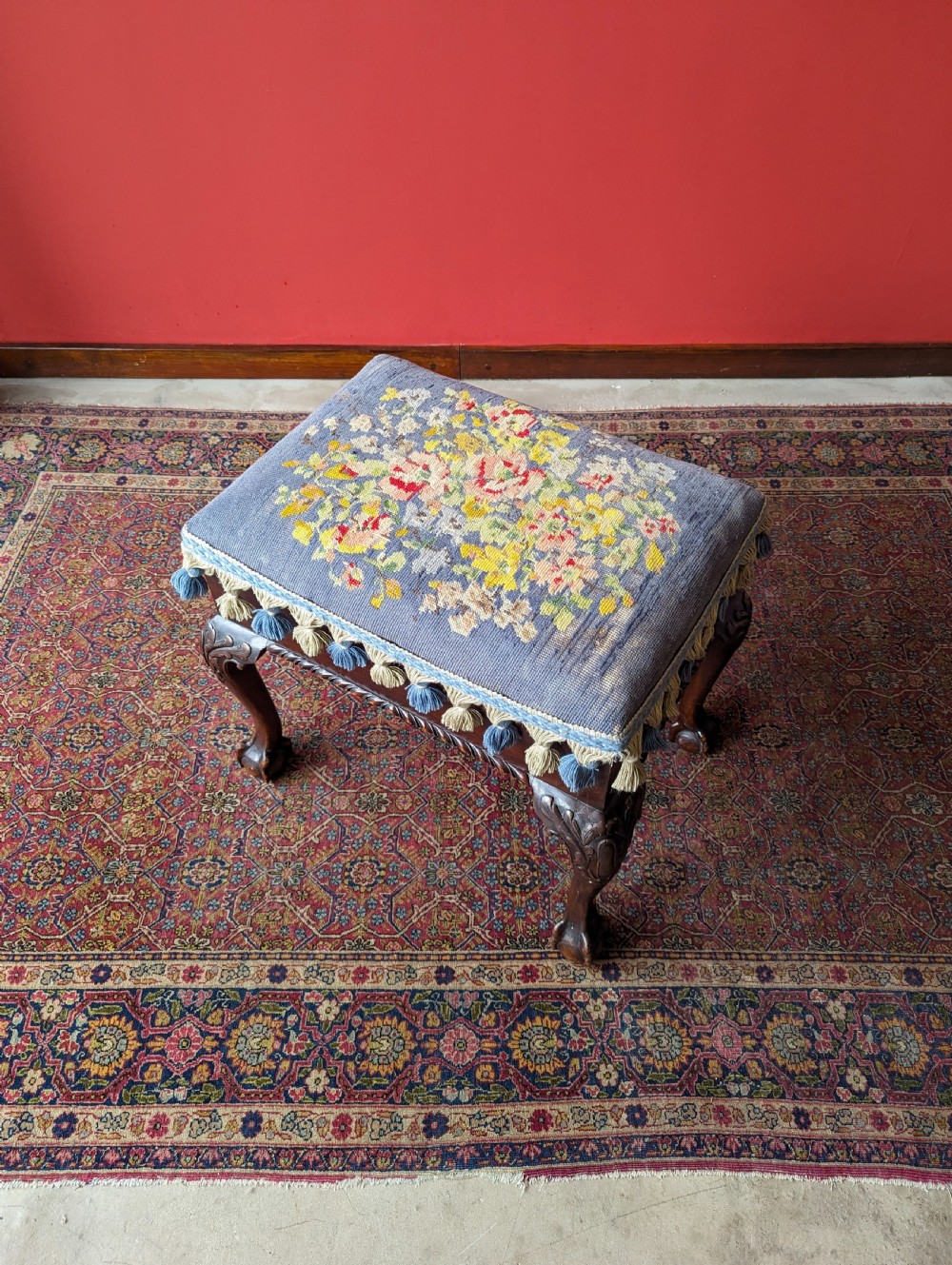 Antique Victorian Mahogany Tapestry Seat Piano Stool with Storage View III