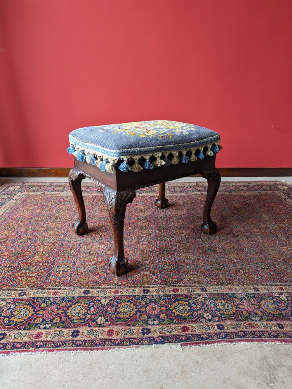 Antique Victorian Mahogany Tapestry Seat Piano Stool with Storage View V