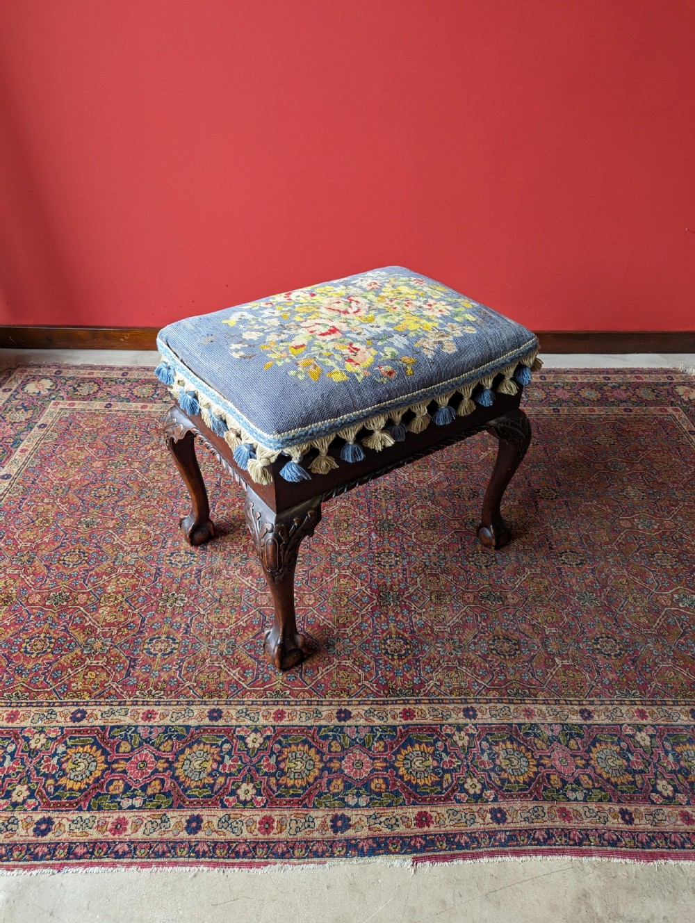 Antique Victorian Mahogany Tapestry Seat Piano Stool with Storage View VII