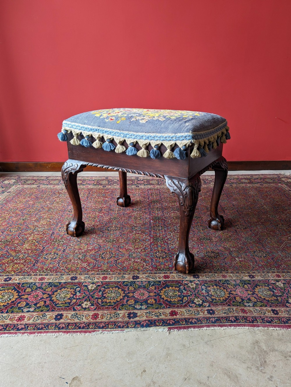 Antique Victorian Mahogany Tapestry Seat Piano Stool with Storage View VIII
