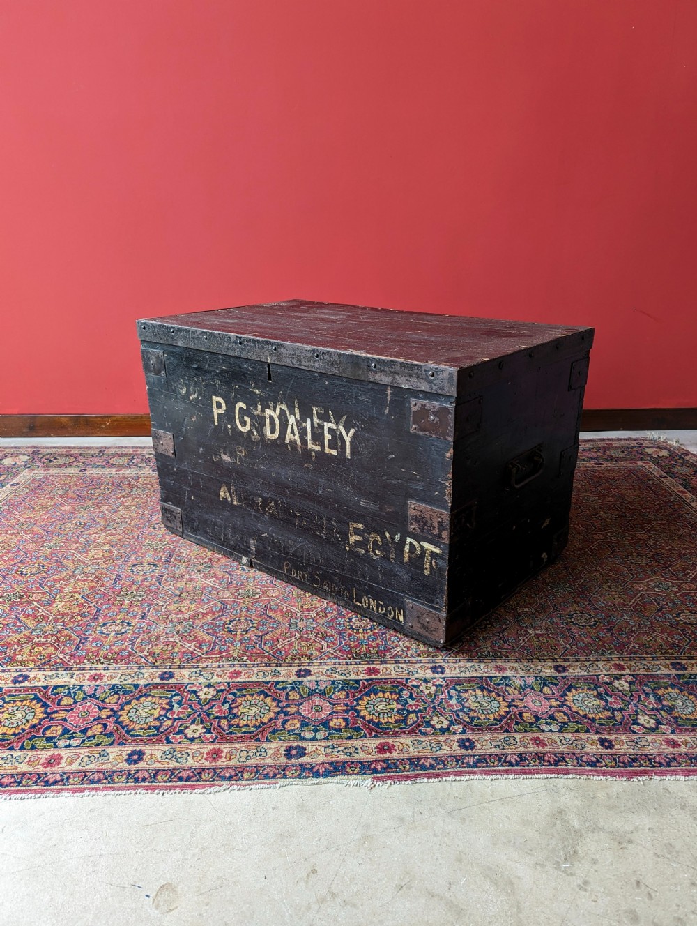 Antique Victorian Military Sergeant’s Iron Bound Pine Travelling Sea Chest