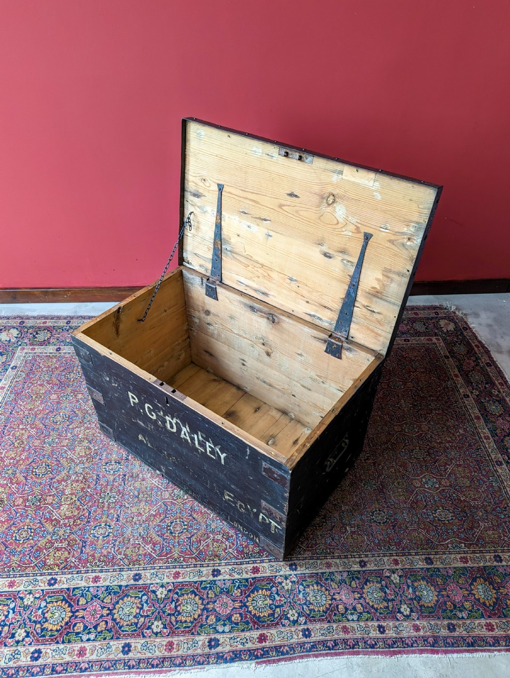 Antique Victorian Military Sergeant’s Iron Bound Pine Travelling Sea Chest View VII