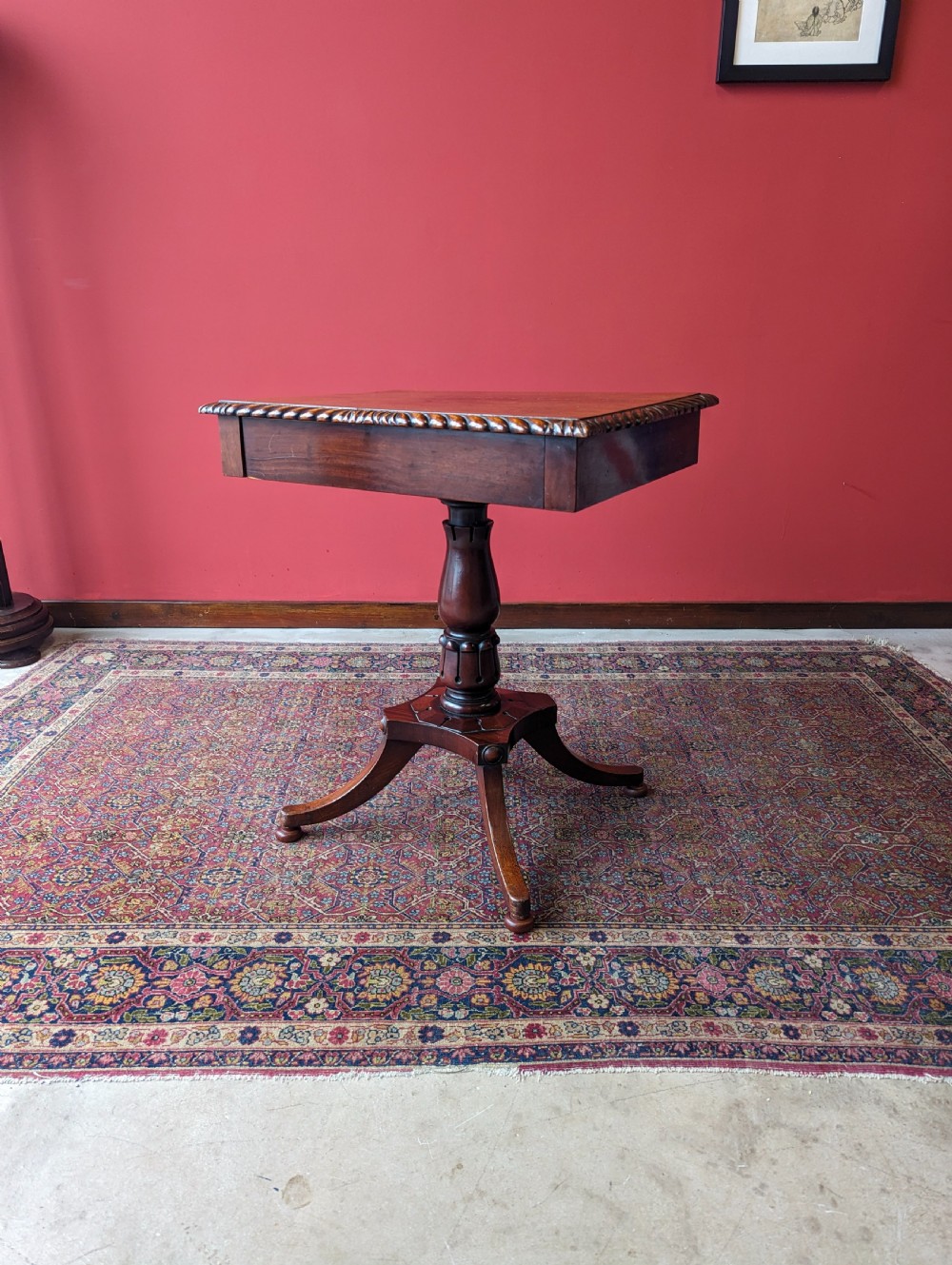 Antique Mid 19th Century Mahogany Pedestal Table with Drawer