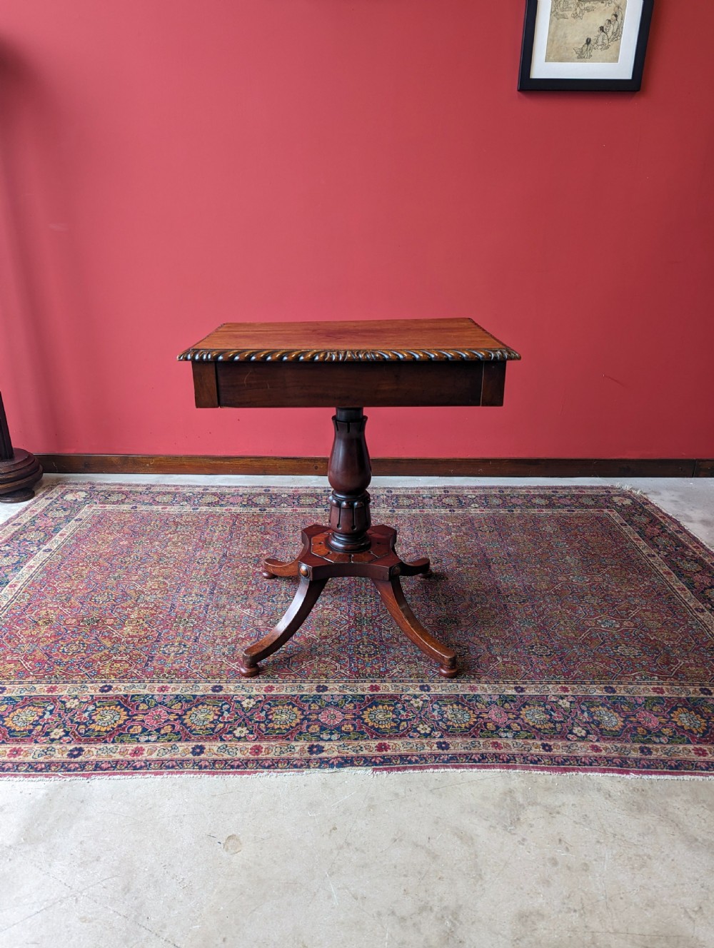 Antique Mid 19th Century Mahogany Pedestal Table with Drawer View II