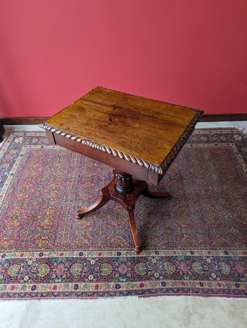 Antique Mid 19th Century Mahogany Pedestal Table with Drawer View IV