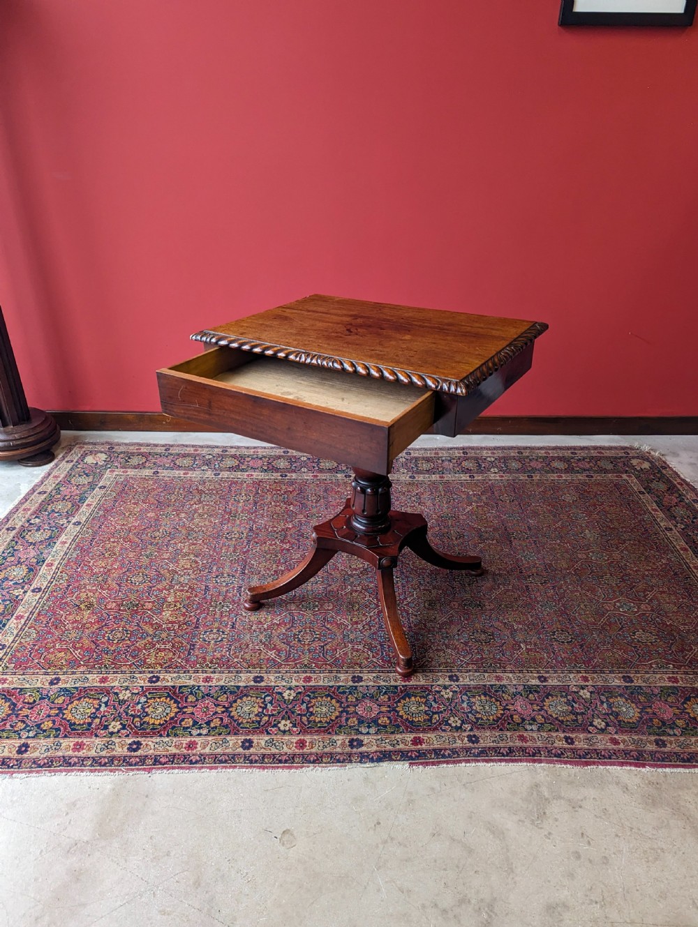 Antique Mid 19th Century Mahogany Pedestal Table with Drawer View V