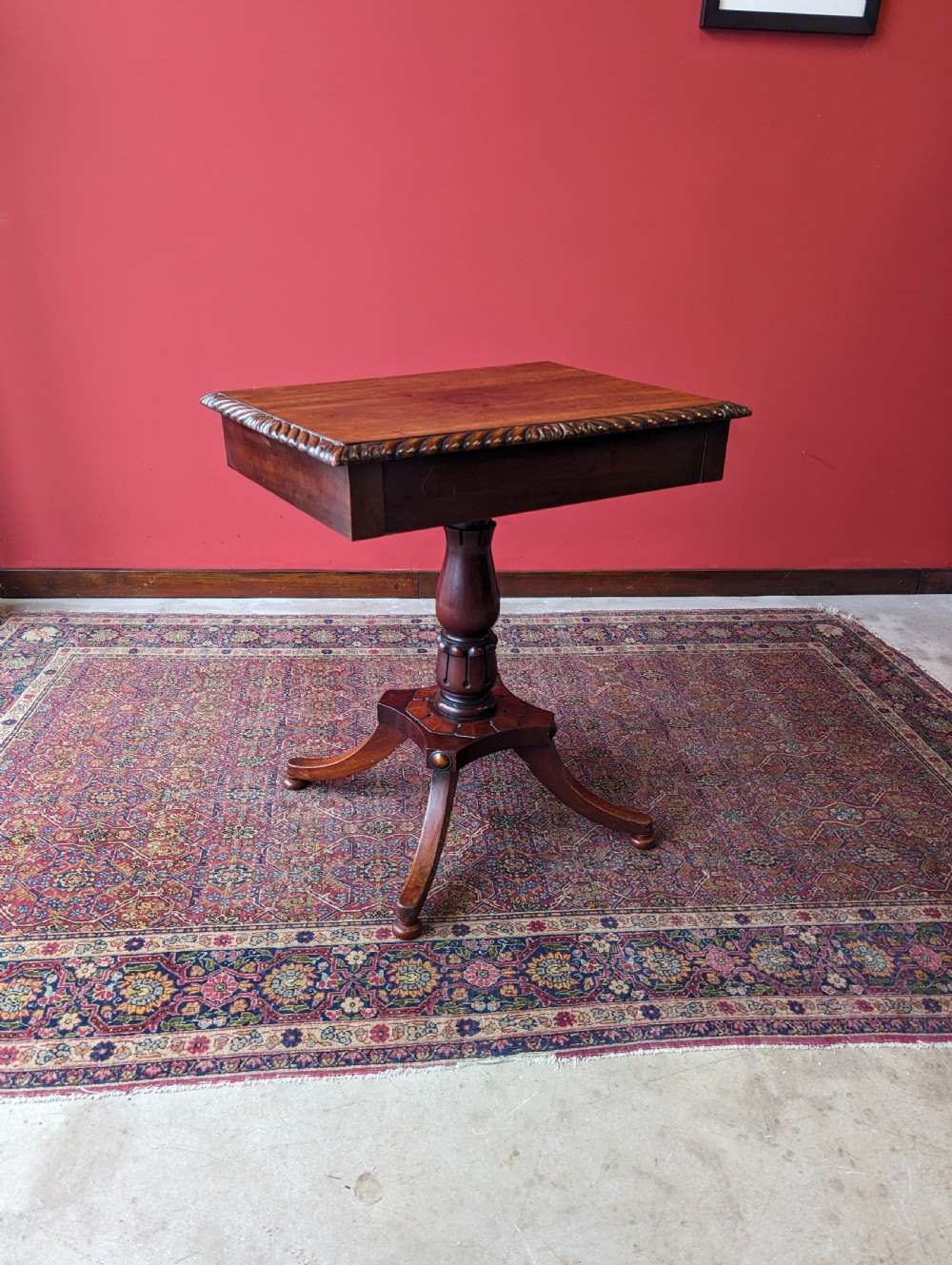 Antique Mid 19th Century Mahogany Pedestal Table with Drawer View VI