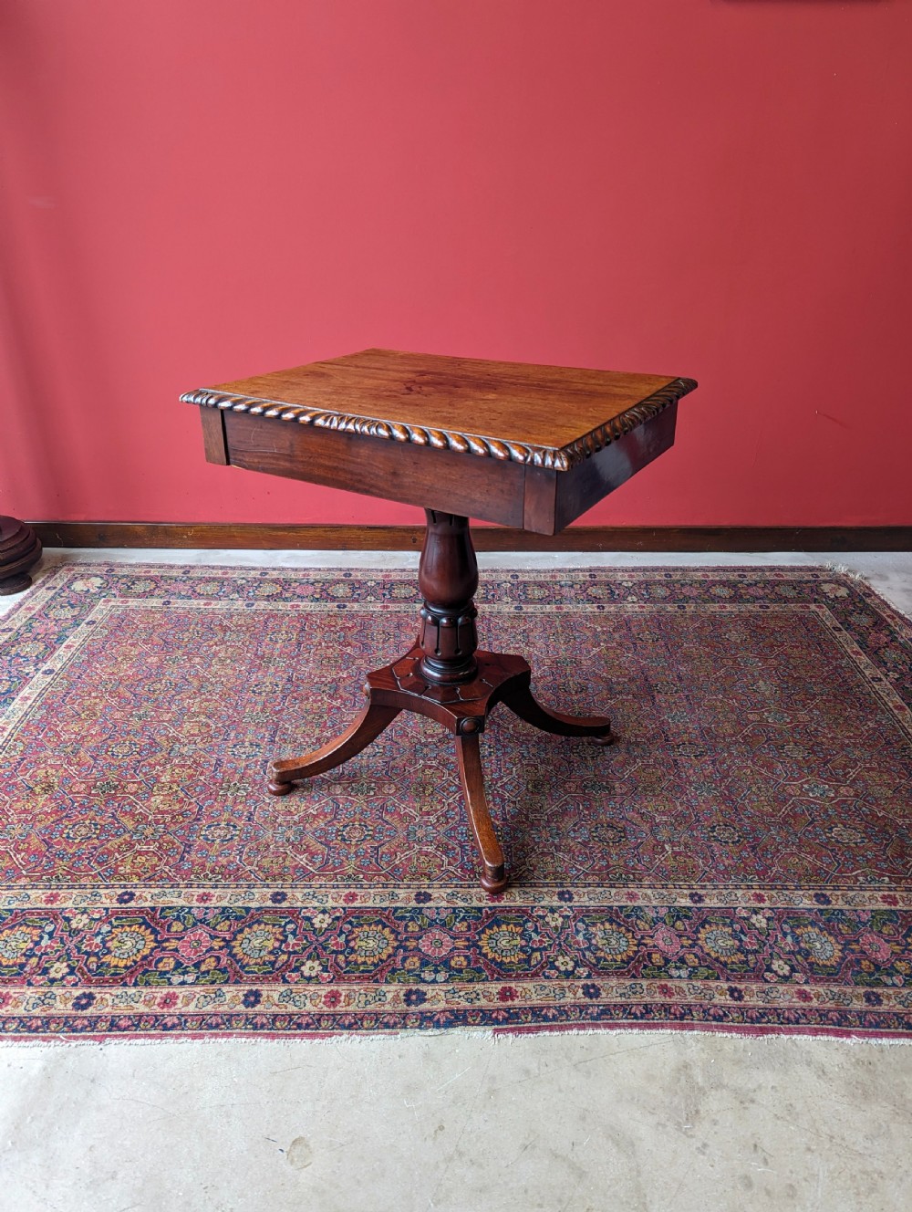 Antique Mid 19th Century Mahogany Pedestal Table with Drawer View VII
