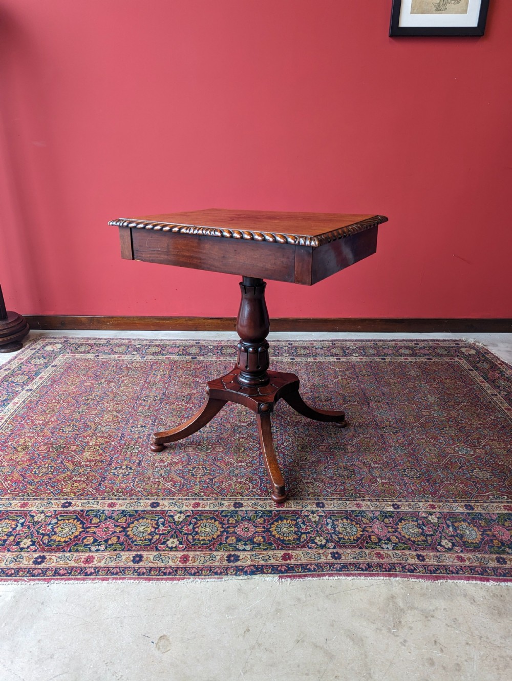 Antique Mid 19th Century Mahogany Pedestal Table with Drawer View VIII