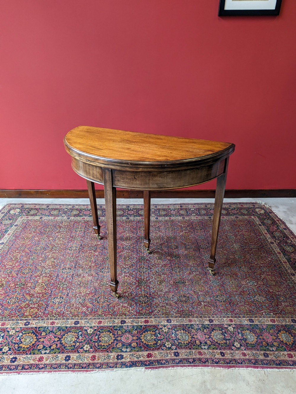 Antique Mahogany Edwardian Demi Lune Fold Over Card Table