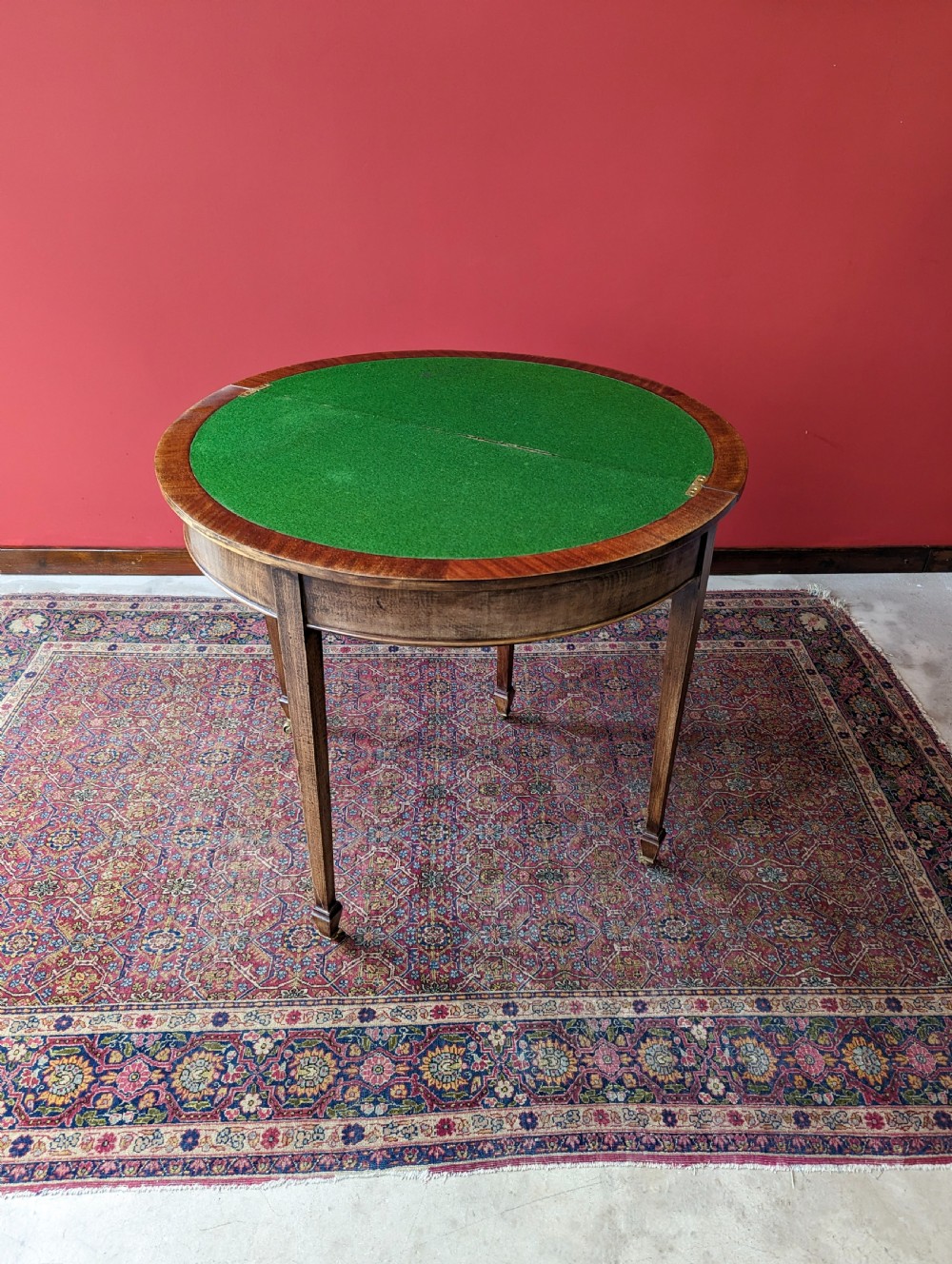 Antique Mahogany Edwardian Demi Lune Fold Over Card Table View II