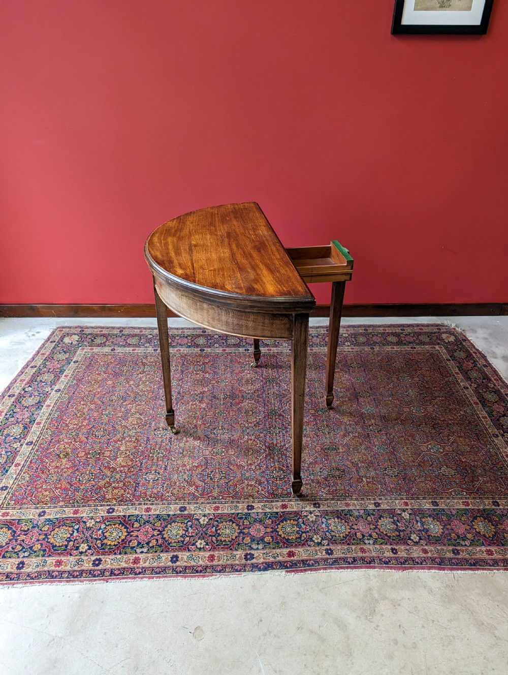 Antique Mahogany Edwardian Demi Lune Fold Over Card Table View IV