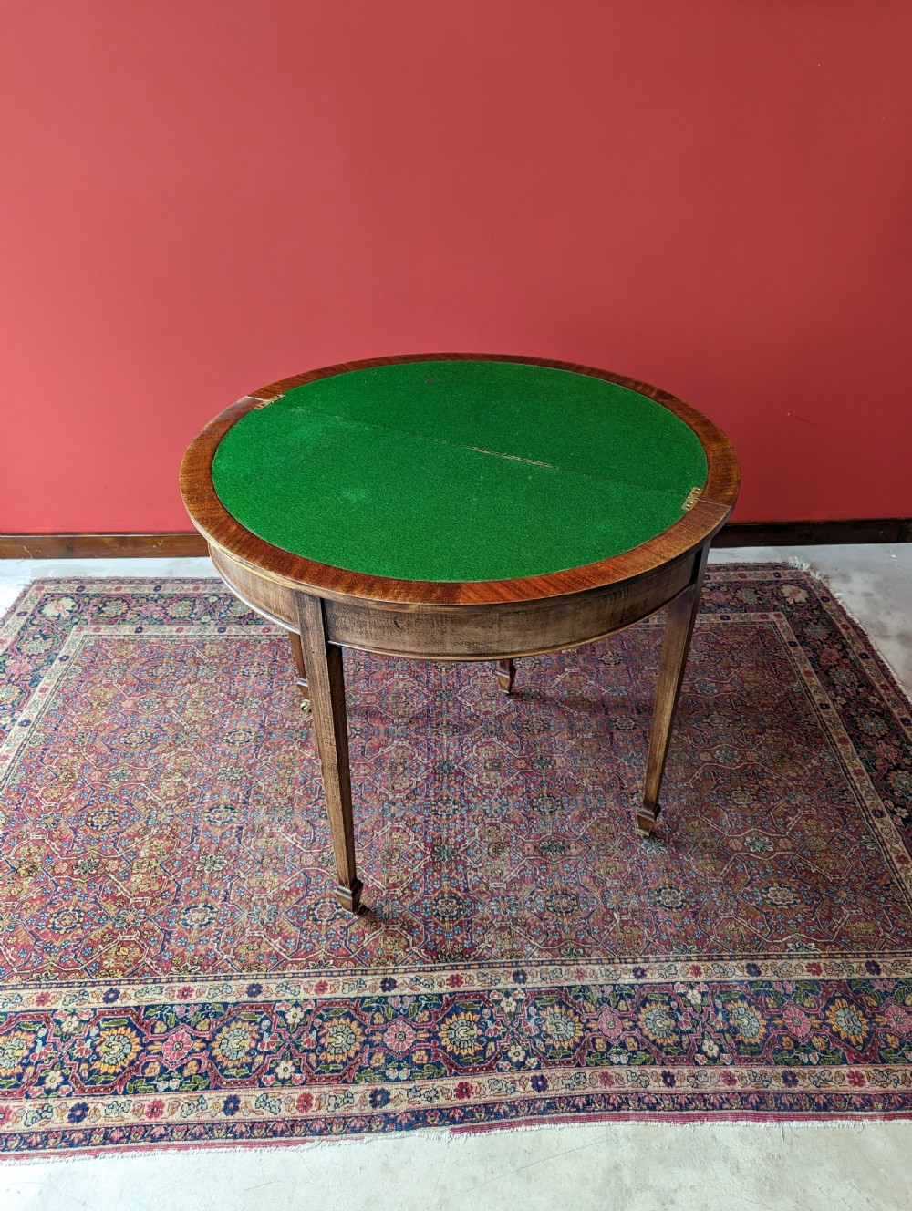 Antique Mahogany Edwardian Demi Lune Fold Over Card Table View V