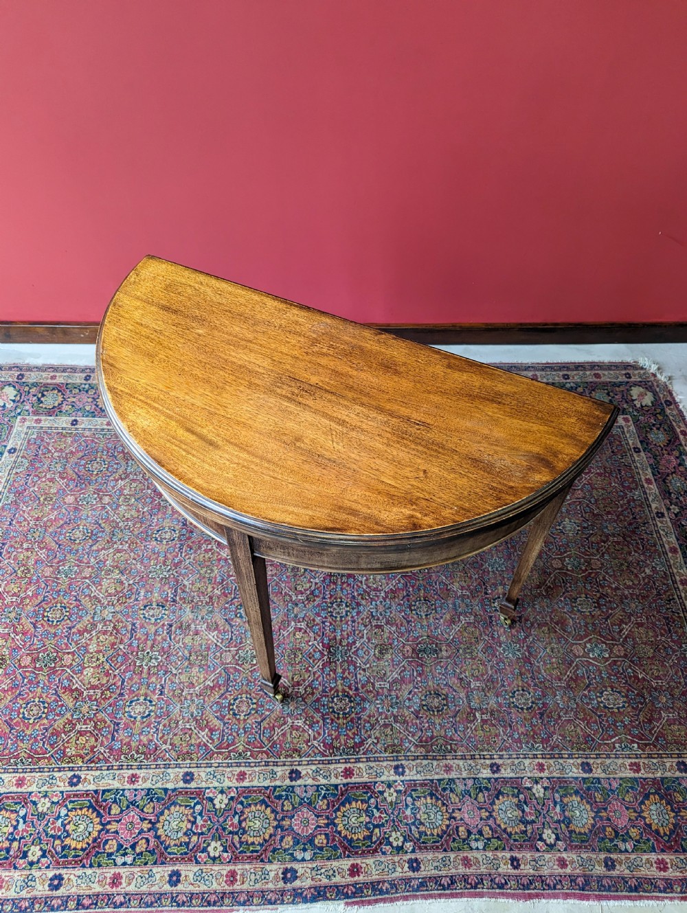 Antique Mahogany Edwardian Demi Lune Fold Over Card Table View VI